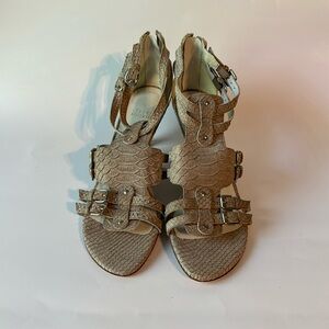 Tan strappy heels with zip detail